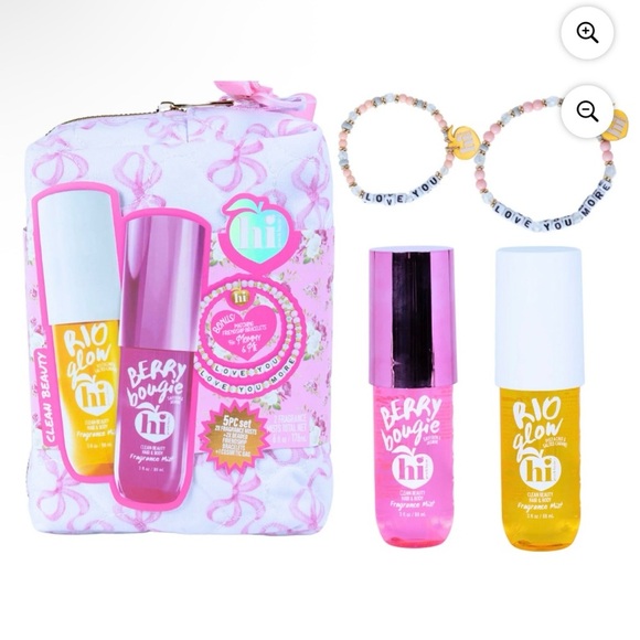 Pink Bow Cosmetics Bag Gift Set by Hi Peach Layne, NWT - Picture 3 of 9